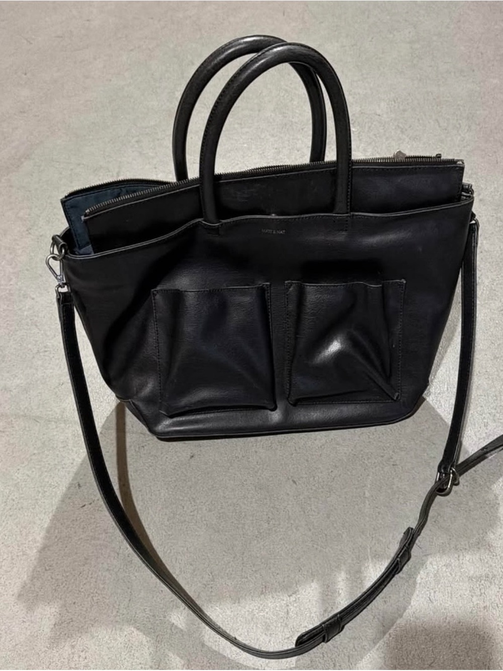 Matt & Nat Black Leather Tote with Front Pockets
